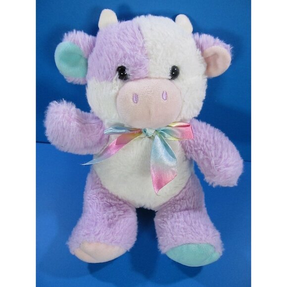 Walmart  Pastel Purple White Plush Cow Stuffed Animal W/Rainbow Bow 9" - Picture 2 of 5